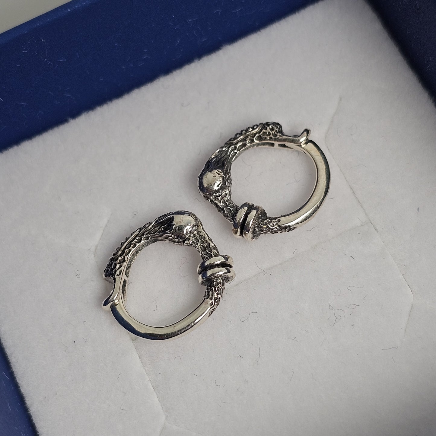 Textured Silver Serpent Huggie Earrings – Unisex Hoop, Single or Pair - EK128s