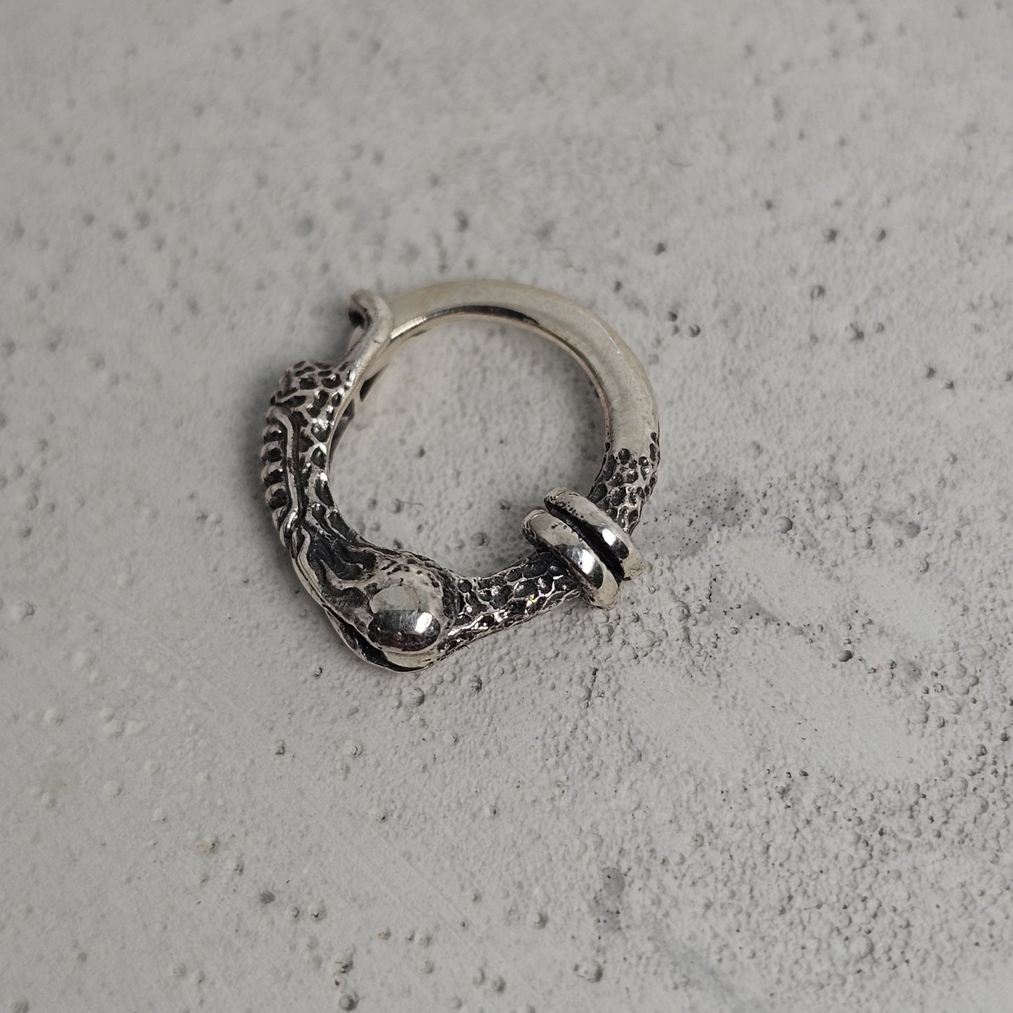 Textured Silver Serpent Huggie Earrings – Unisex Hoop, Single or Pair - EK128s