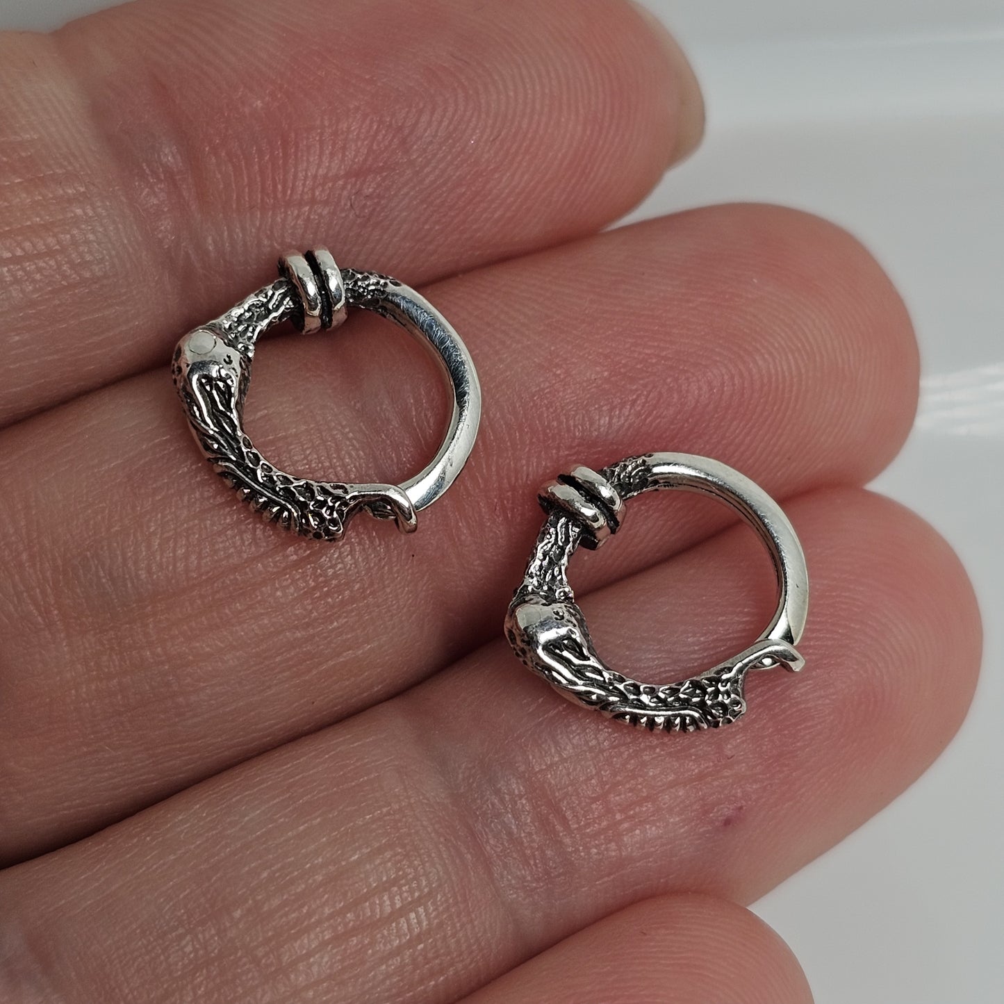 Textured Silver Serpent Huggie Earrings – Unisex Hoop, Single or Pair - EK128s