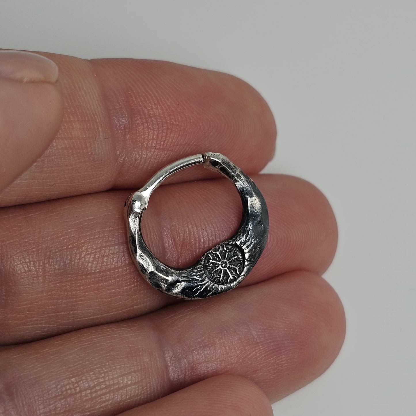 Helm of Awe Septum Ring – Hammered Sterling Silver | Norse Earring | EK132s