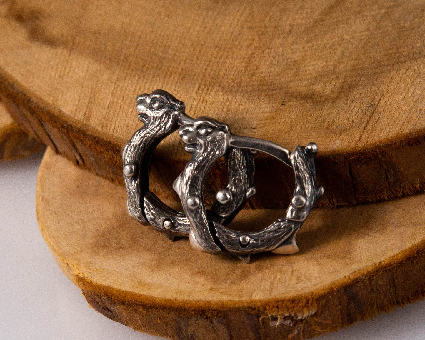 Huggie hoop earrings Dragon sterling silver