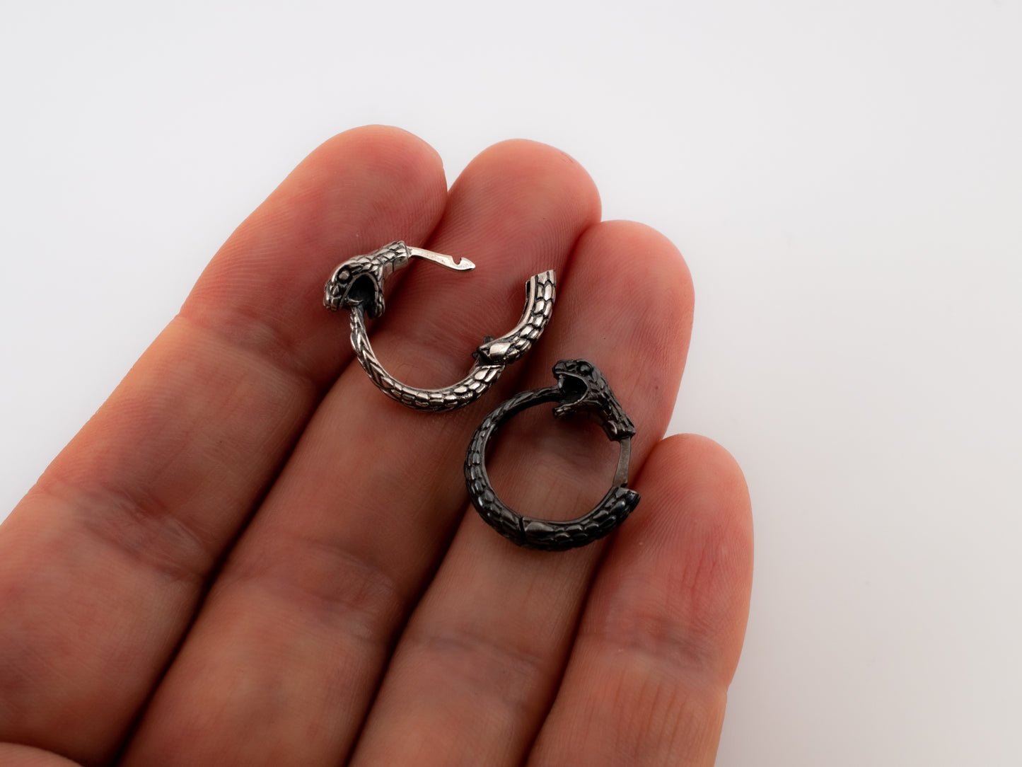 Black Ouroboros Sterling Silver Earrings – Unique Handmade Unisex Design - ek008sd