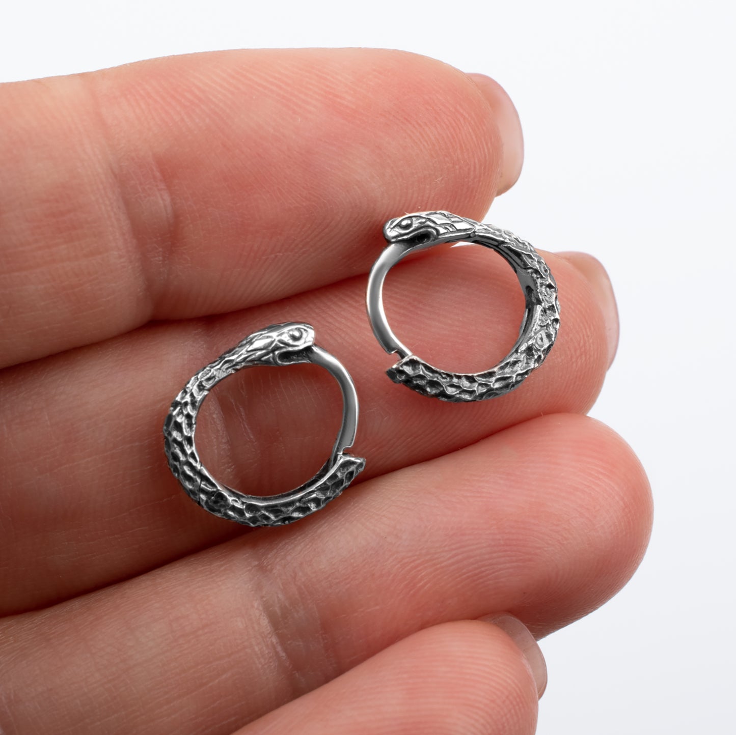 Small hoop earrings Ouroboros sterling silver