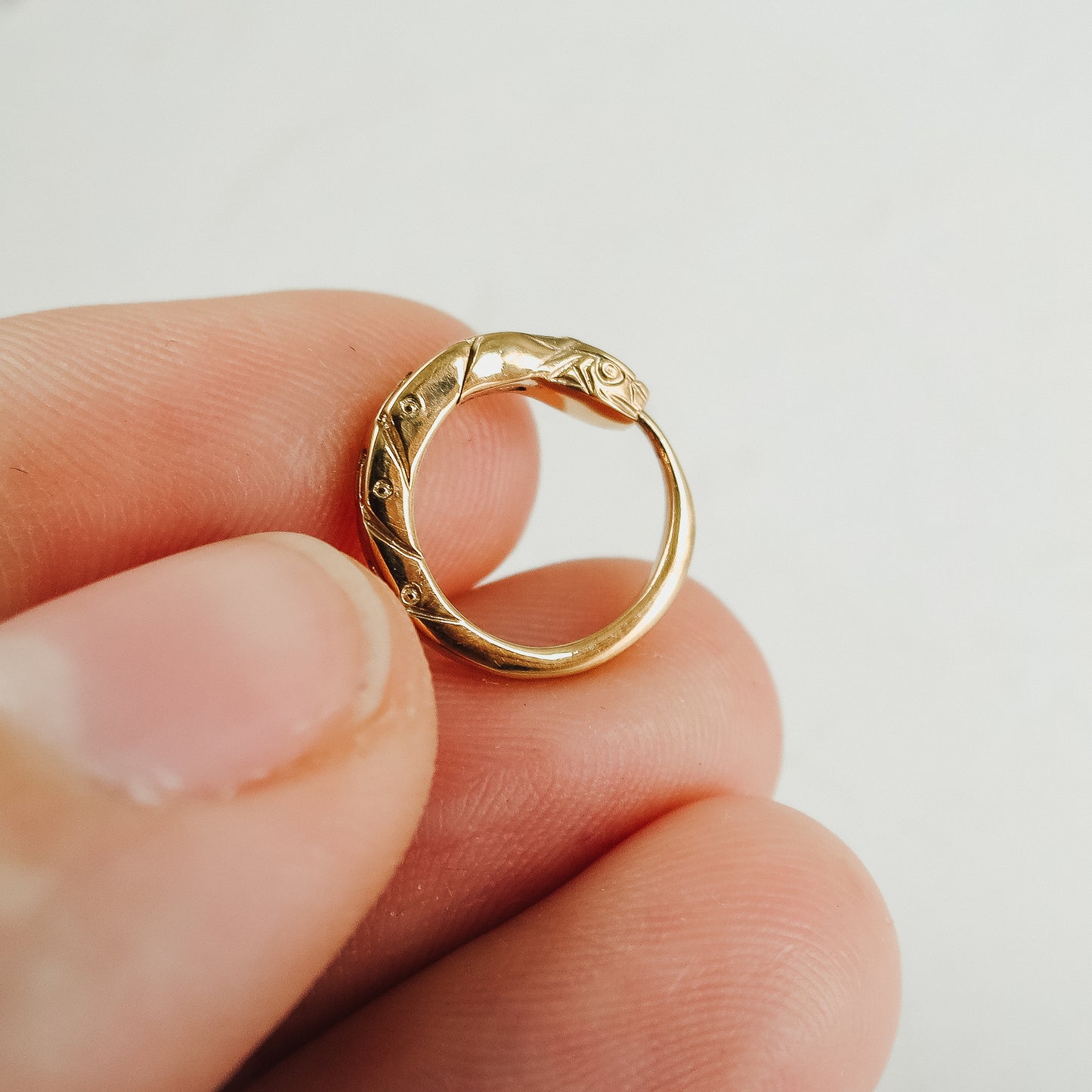 Gold-Plated Ouroboros Hoop Earring – 14mm Handmade
