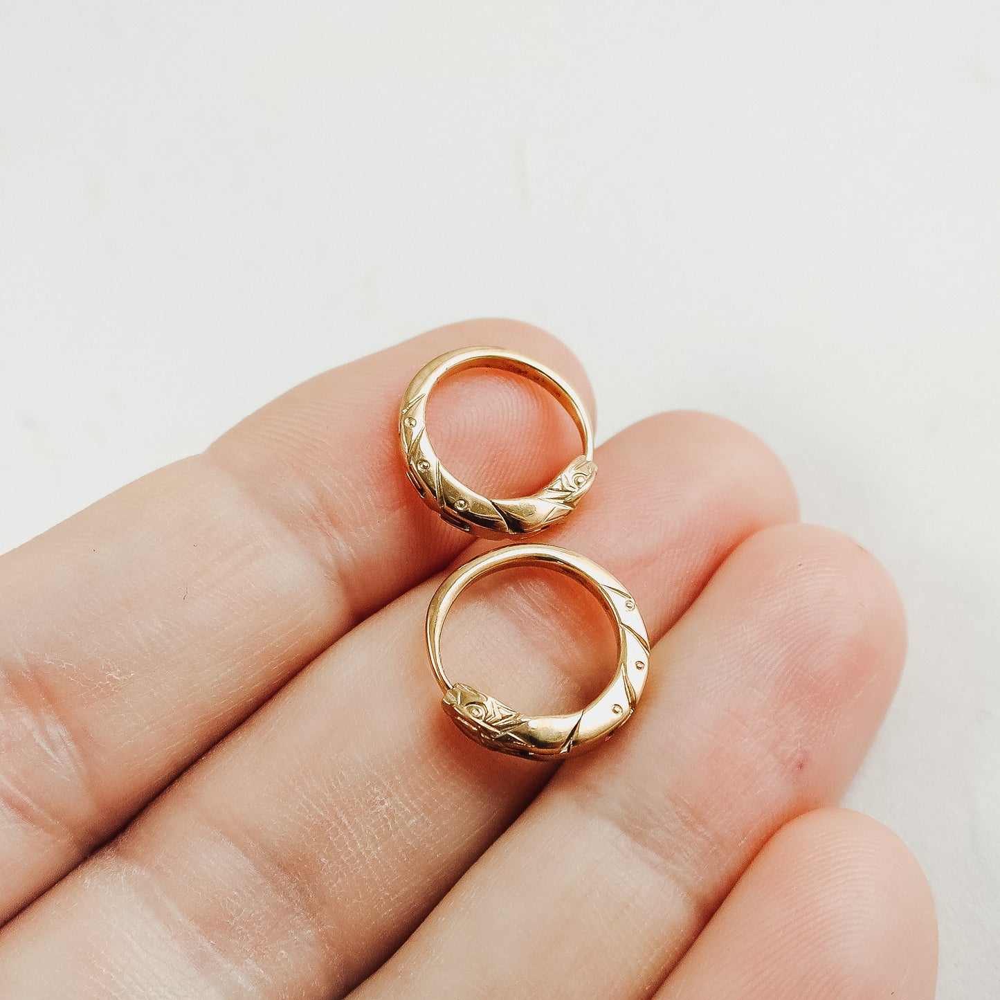 Gold-Plated Ouroboros Hoop Earring – 14mm Handmade