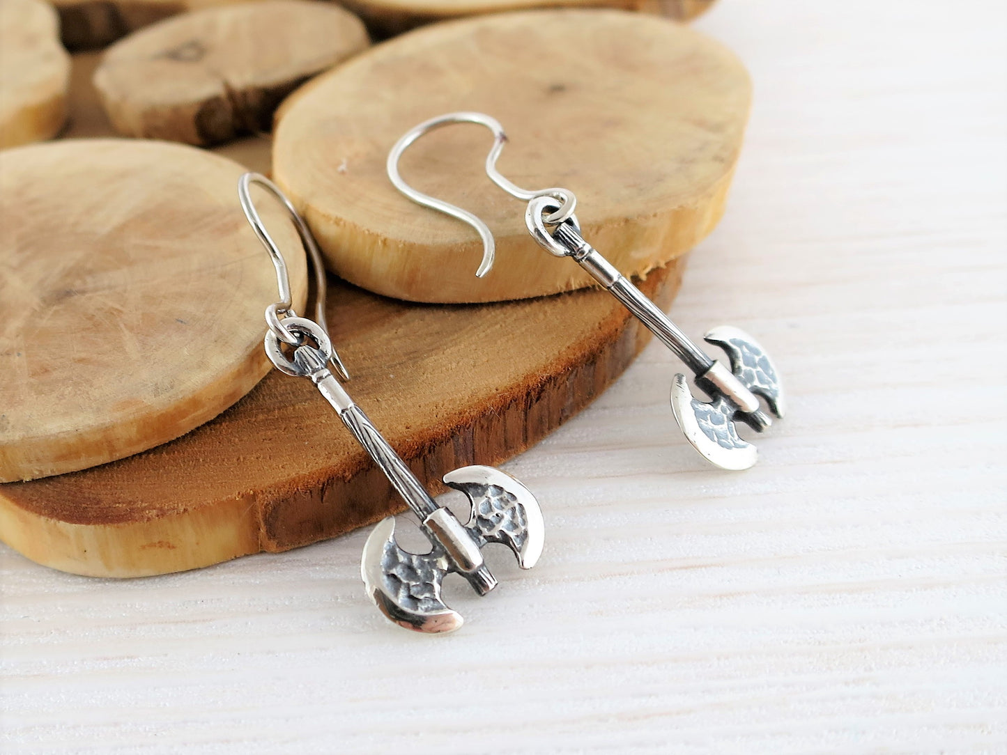 Labrys Earrings – Double-Headed Axe Sterling Silver Handmade