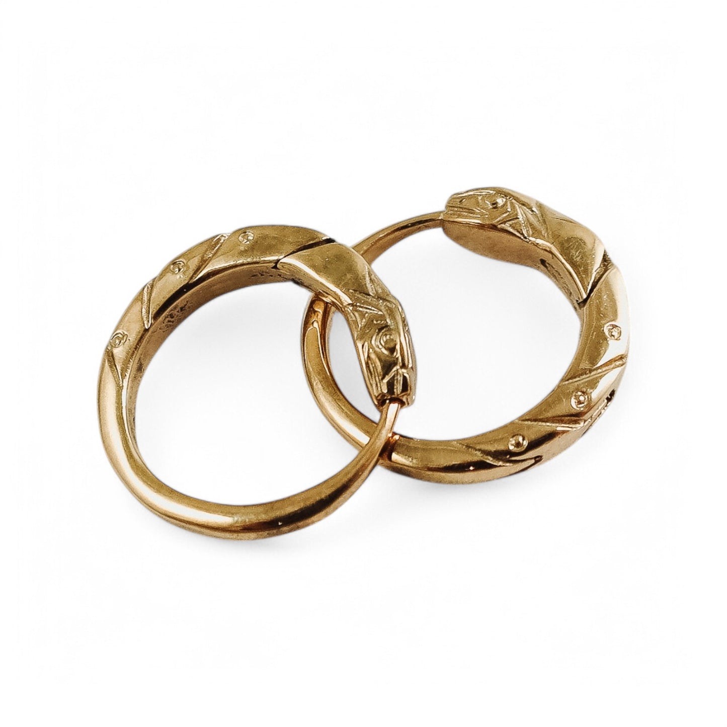 Gold-Plated Ouroboros Hoop Earrings – 14mm Handmade