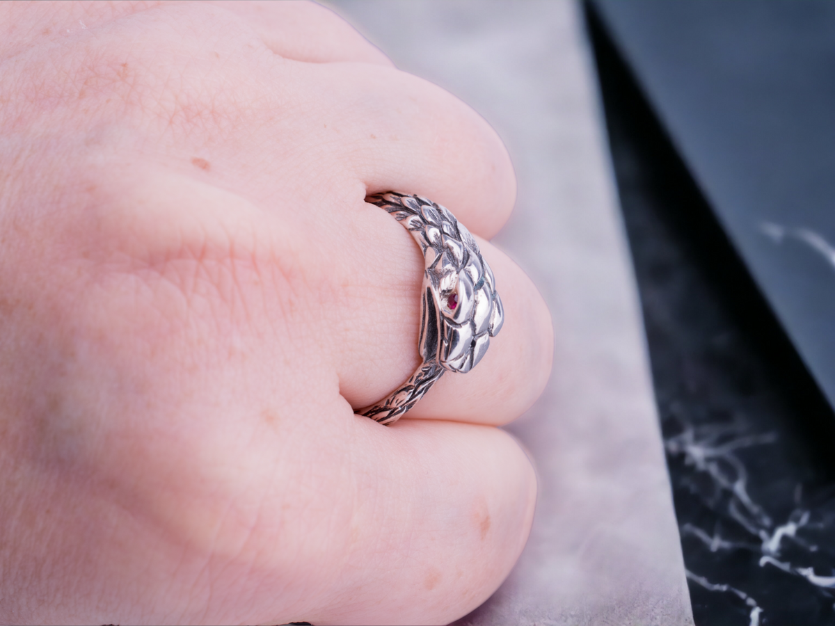 Wide Ouroboros Ring – Statement Sterling Silver – RK003s