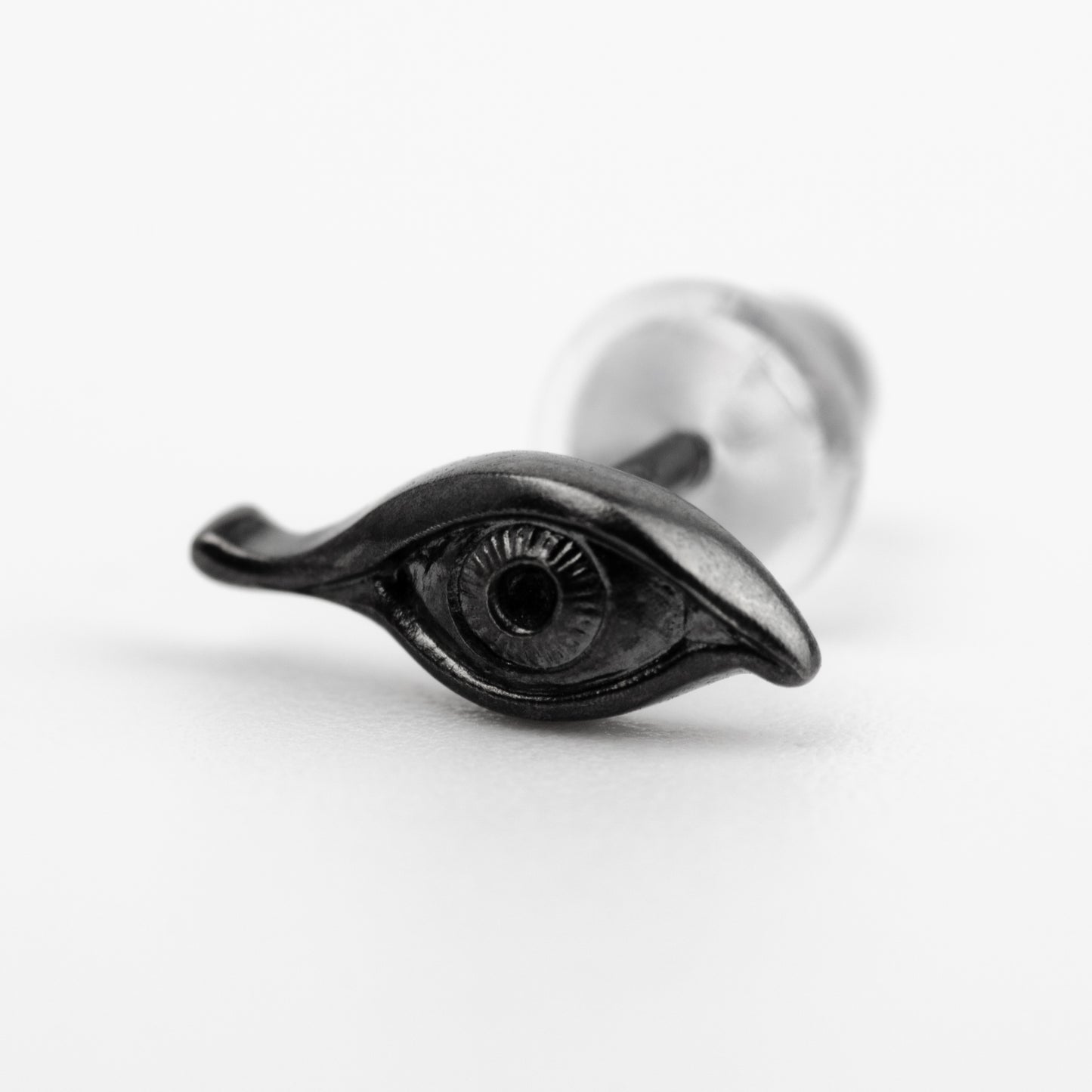 Black Evil Eye Stud Earring — Oxidized Silver