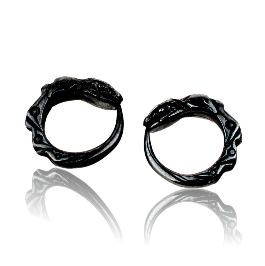 Black Ouroboros Huggie Hoop Earrings – Sterling Silver – EK001sd