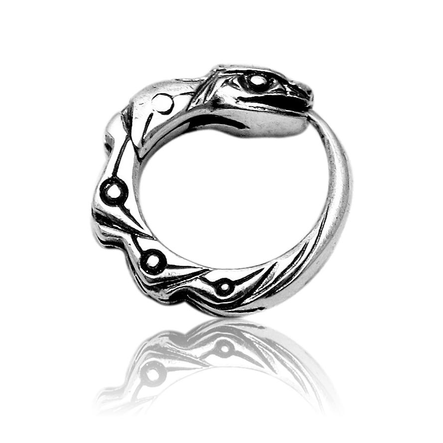 Tiny hoop earrings Ouroboros sterling silver