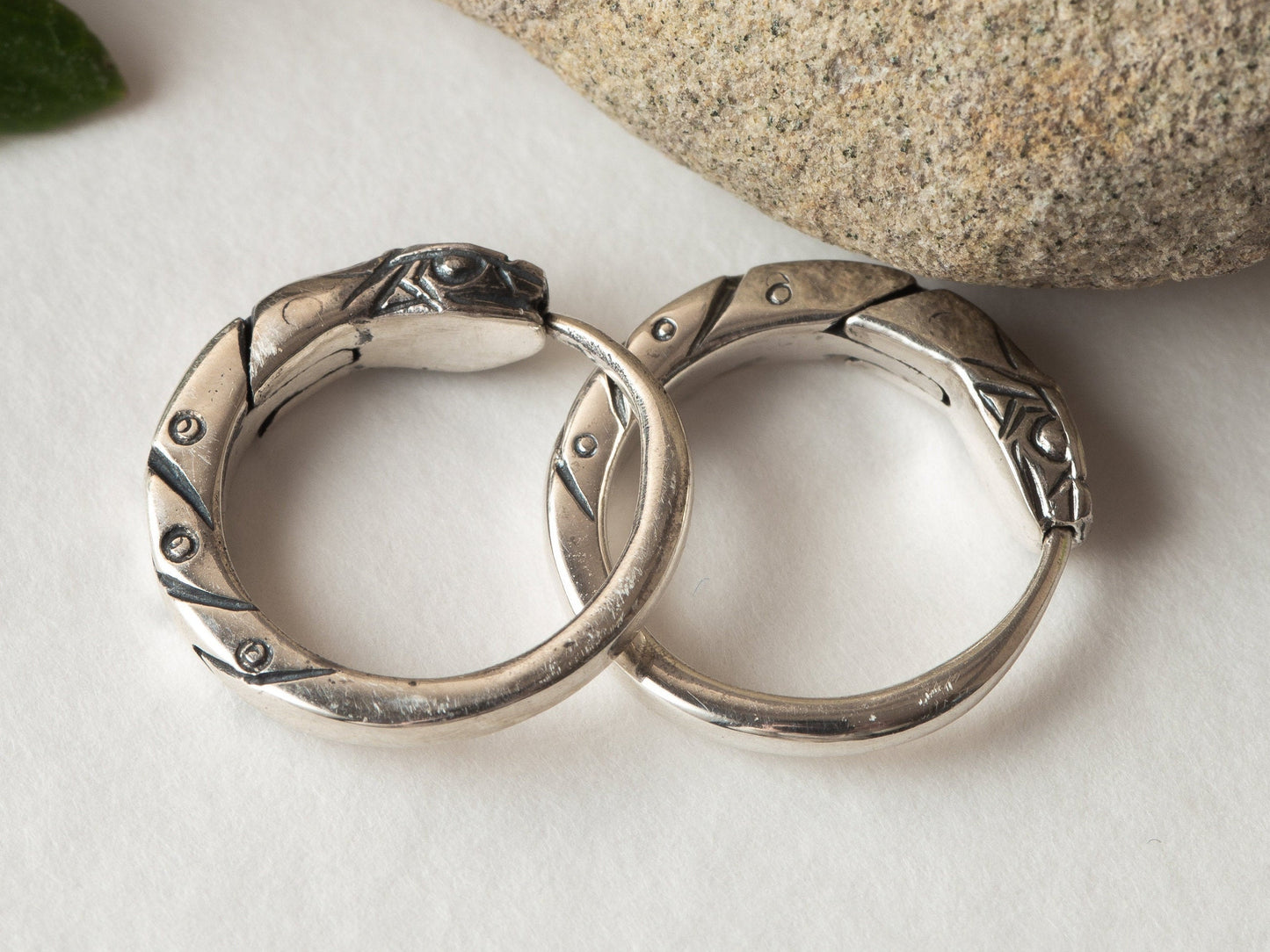 Small hoop earrings Ouroboros sterling silver