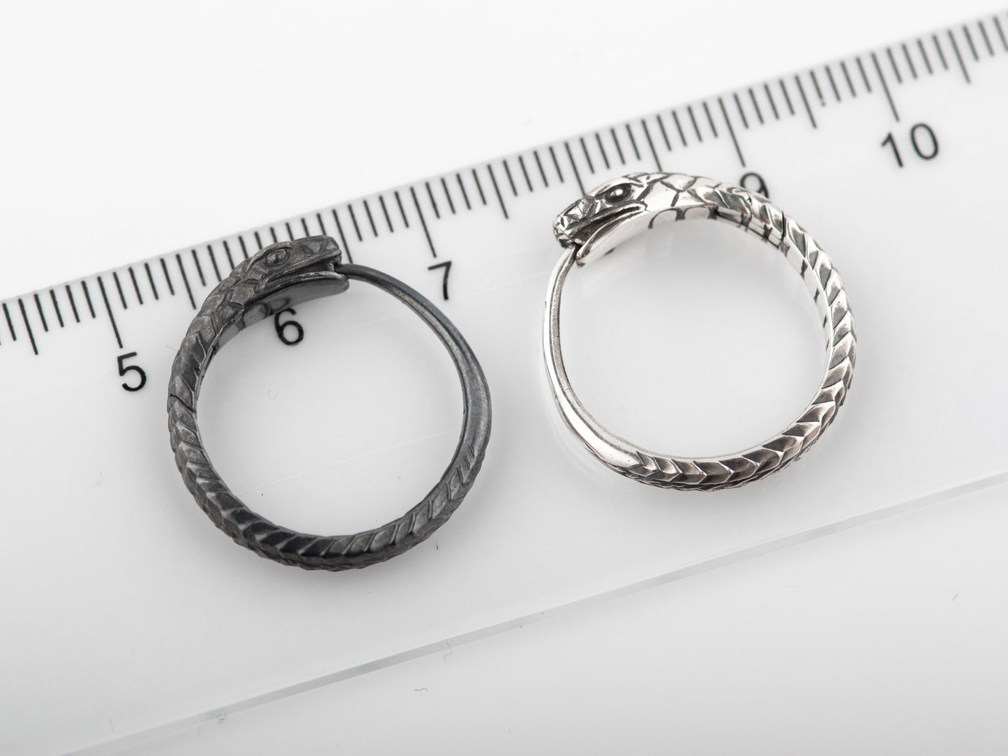 Snake earrings black Ouroboros sterling silver