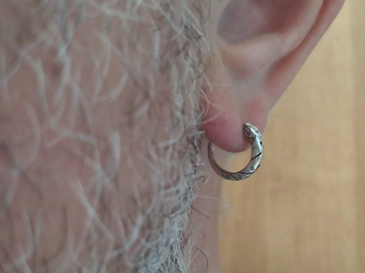 Small hoop earrings Ouroboros sterling silver