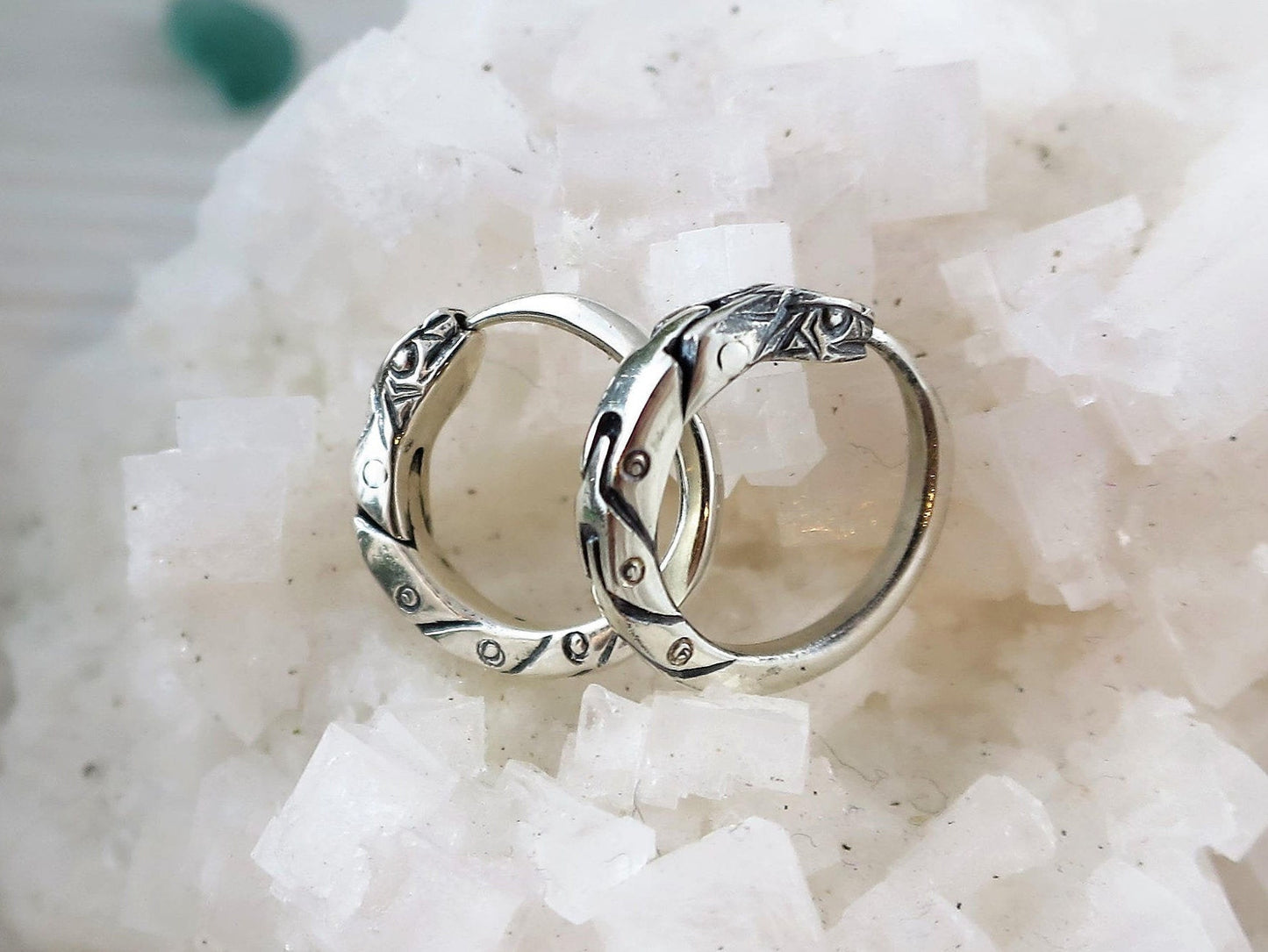 Small hoop earrings Ouroboros sterling silver