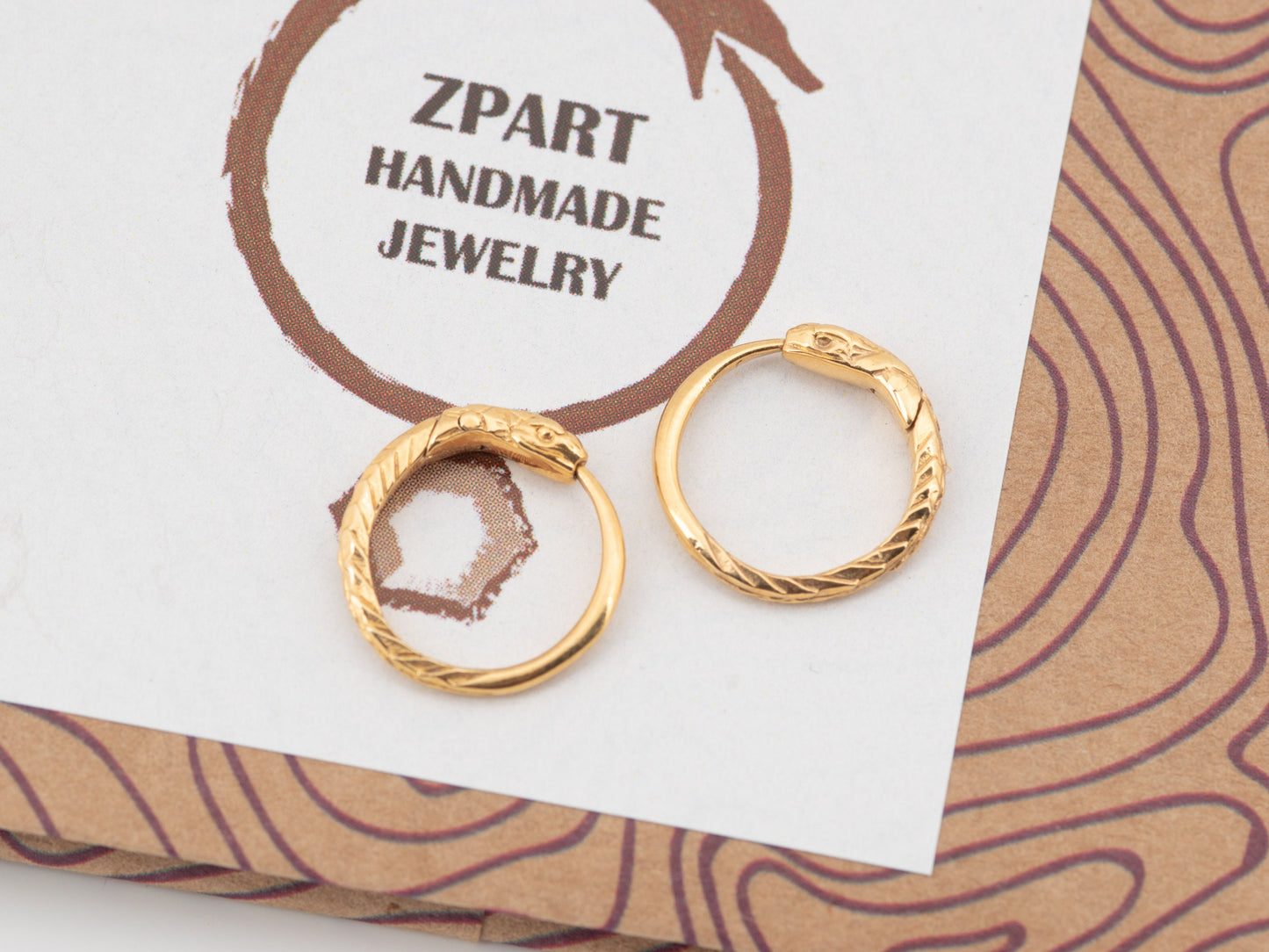 Snake earrings huggie hoops ouroboros gold plated