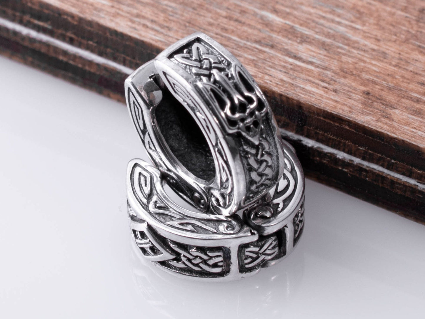 Silver hoop earrings Ukrainian tryzub