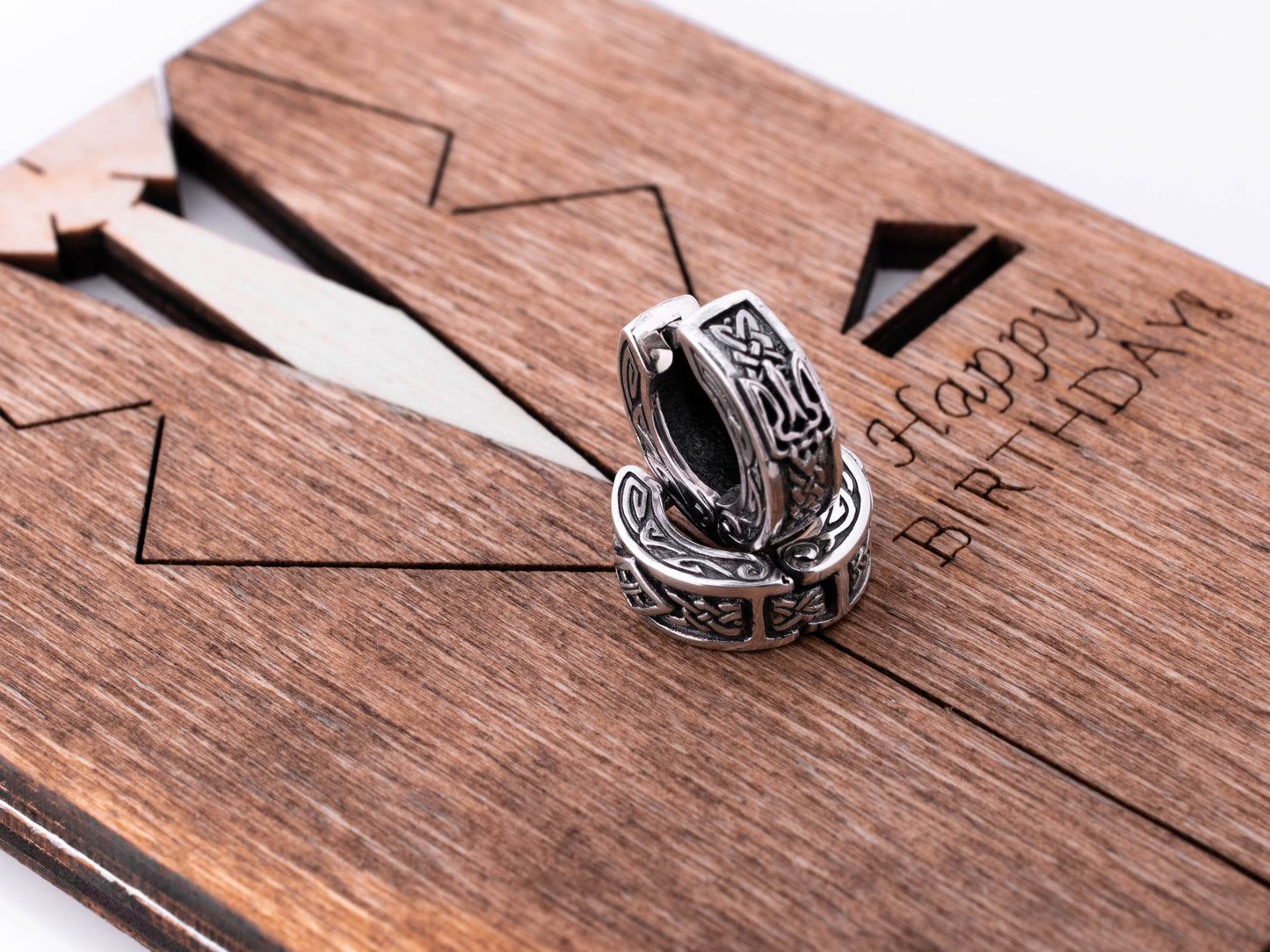 Silver hoop earrings Ukrainian tryzub