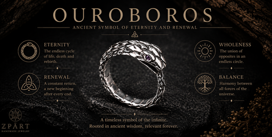 Ouroboros wide solid ring from sterling silver and it's meaning as symbol
