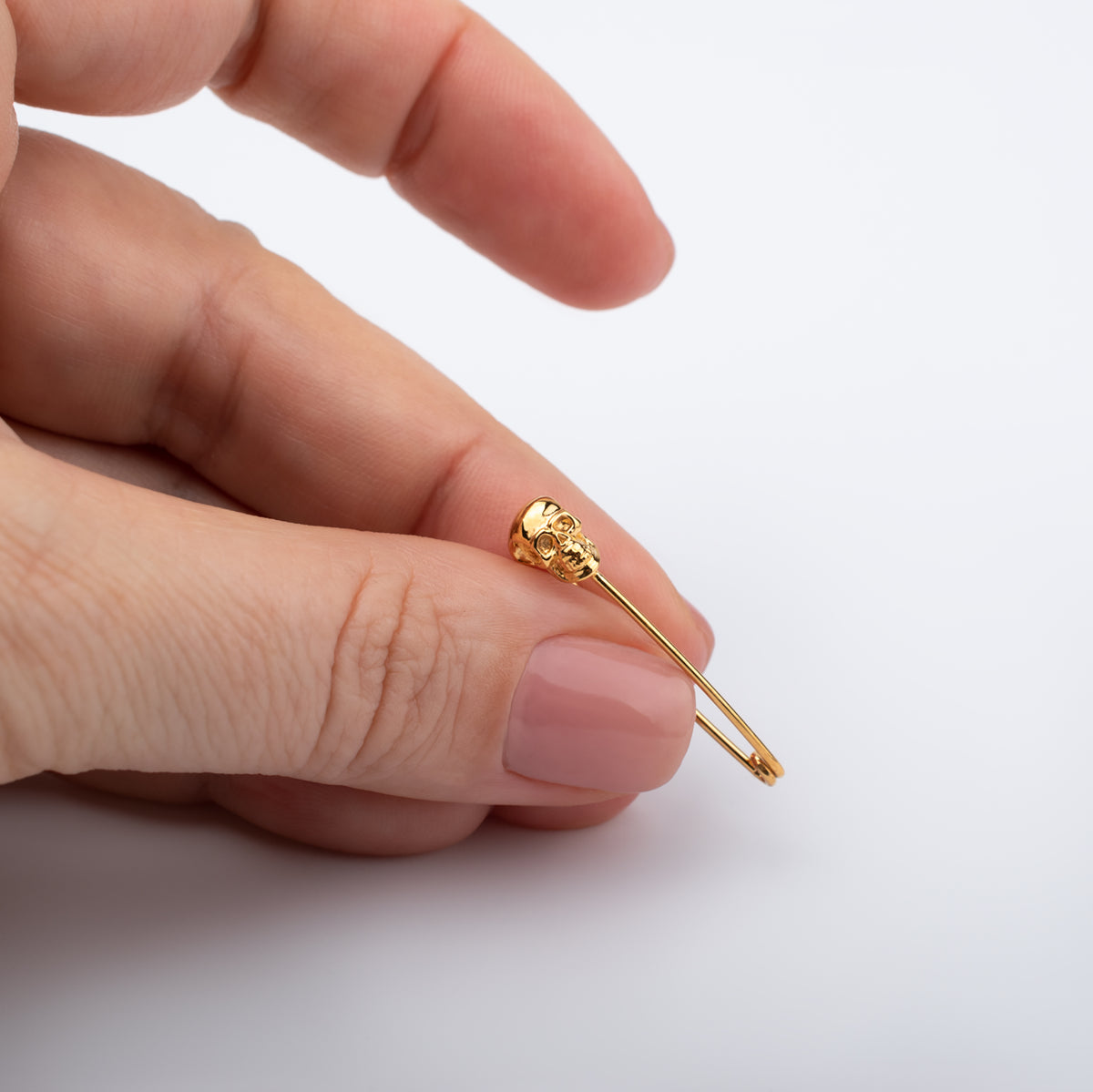 Skull Safety Pin – Gold-Plated Sterling Silver Gothic Earring & Brooch