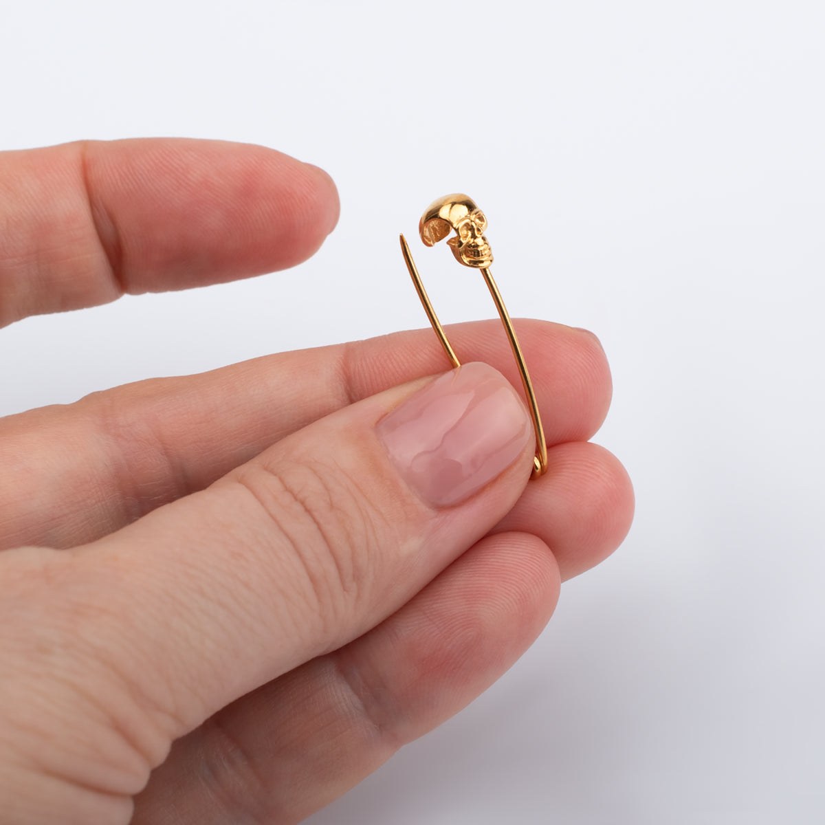 Skull Safety Pin – Gold-Plated Sterling Silver Gothic Earring & Brooch