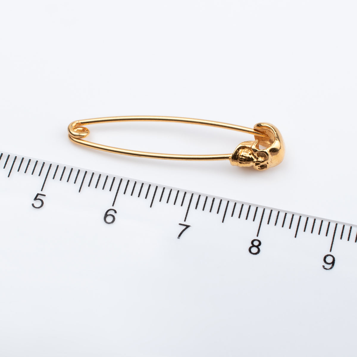 Skull Safety Pin – Gold-Plated Sterling Silver Gothic Earring & Brooch