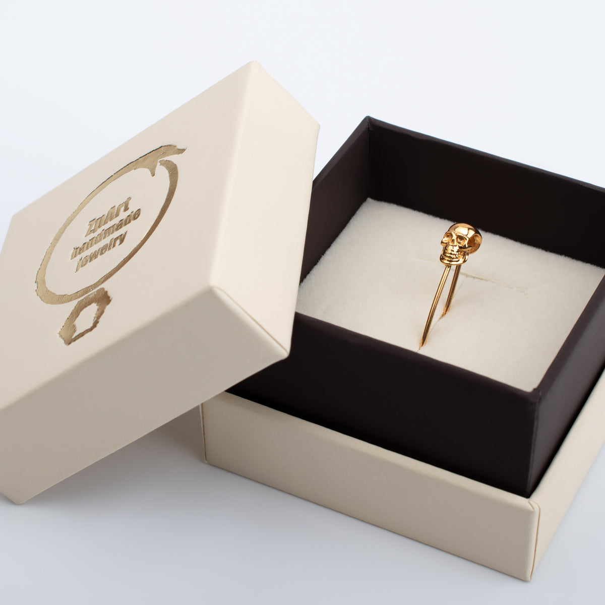 Skull Safety Pin – Gold-Plated Sterling Silver Gothic Earring & Brooch