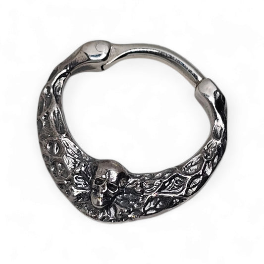 Skull Septum Ring – Hammered Sterling Silver | Gothic Earring | EK133s