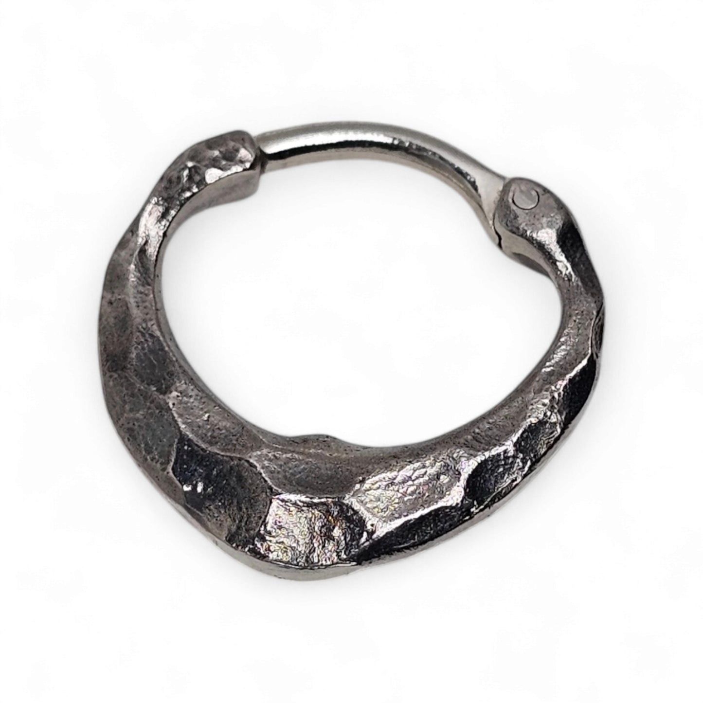Skull Septum Ring – Hammered Sterling Silver | Gothic Earring | EK133s