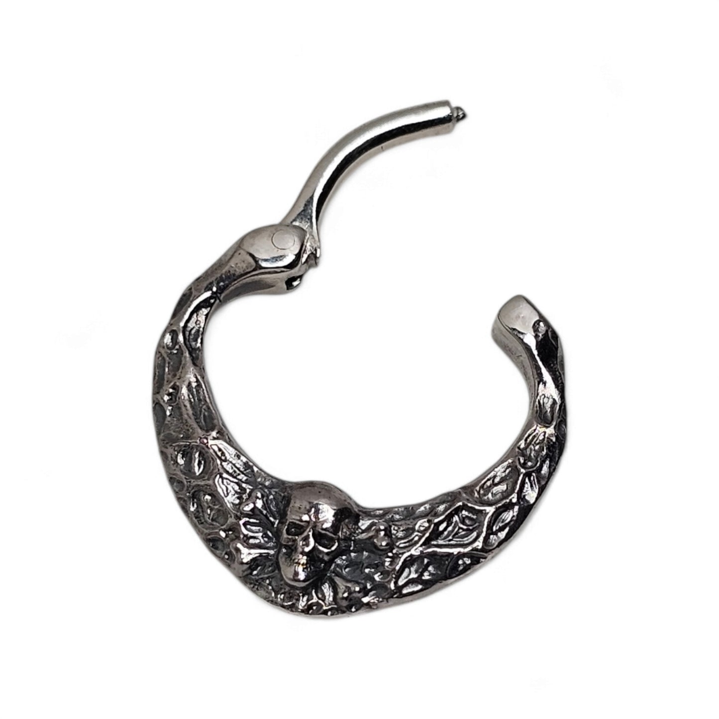 Skull Septum Ring – Hammered Sterling Silver | Gothic Earring | EK133s