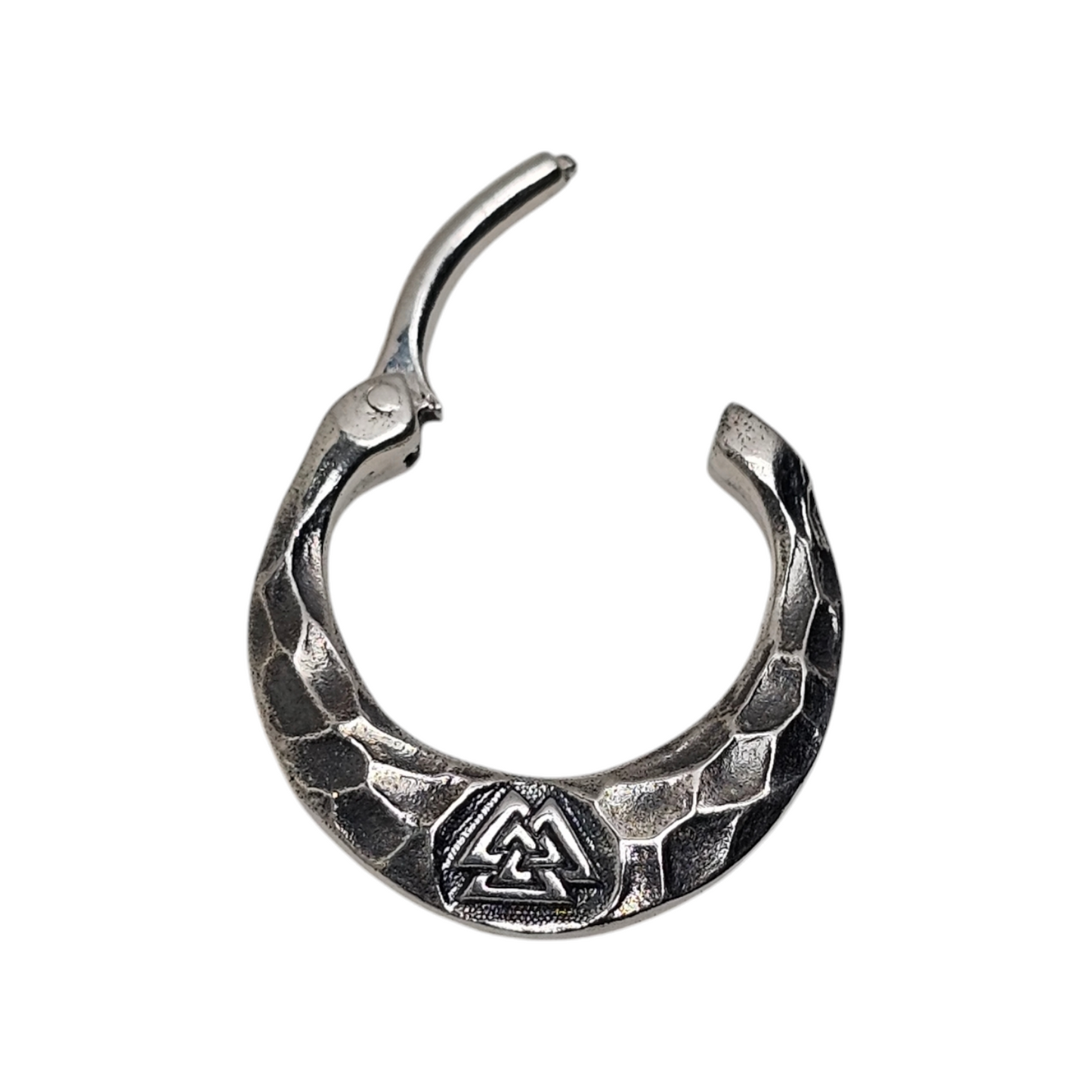 Valknut Septum Ring – Hammered Sterling Silver | Norse Earring | EK131s