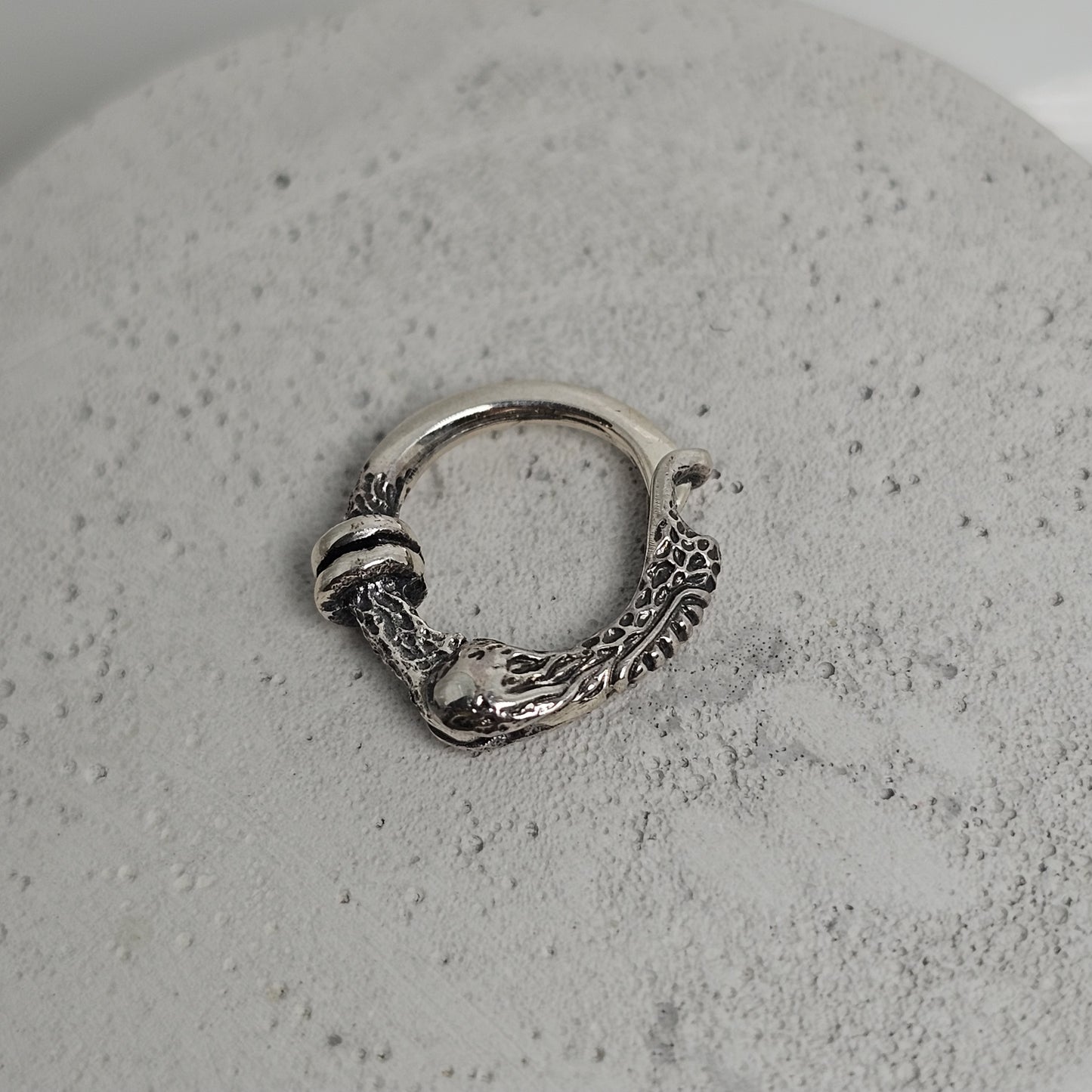 Textured Silver Serpent Huggie Earrings – Unisex Hoop, Single or Pair - EK128s