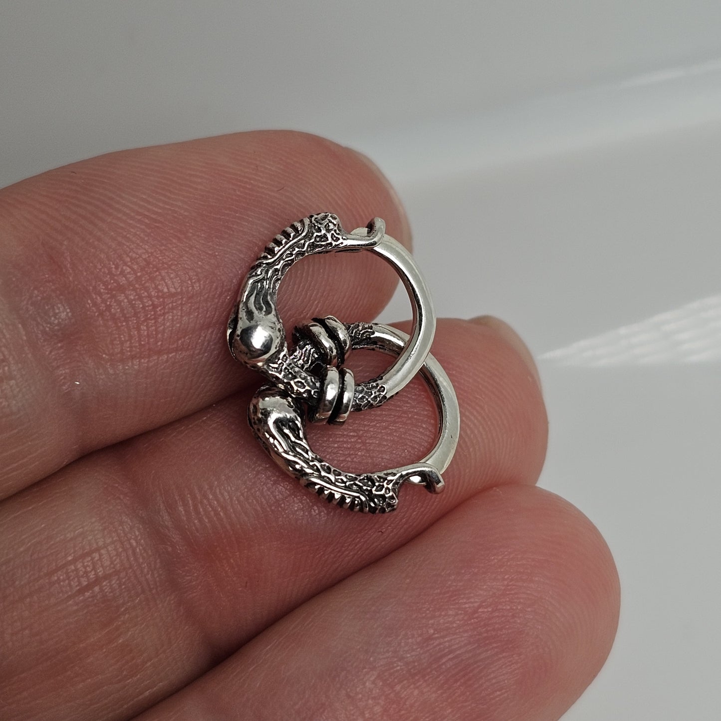 Textured Silver Serpent Huggie Earrings – Unisex Hoop, Single or Pair - EK128s