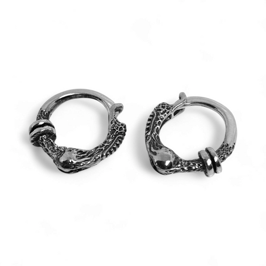 Textured Silver Serpent Huggie Earrings – Unisex Hoop, Single or Pair - EK128s