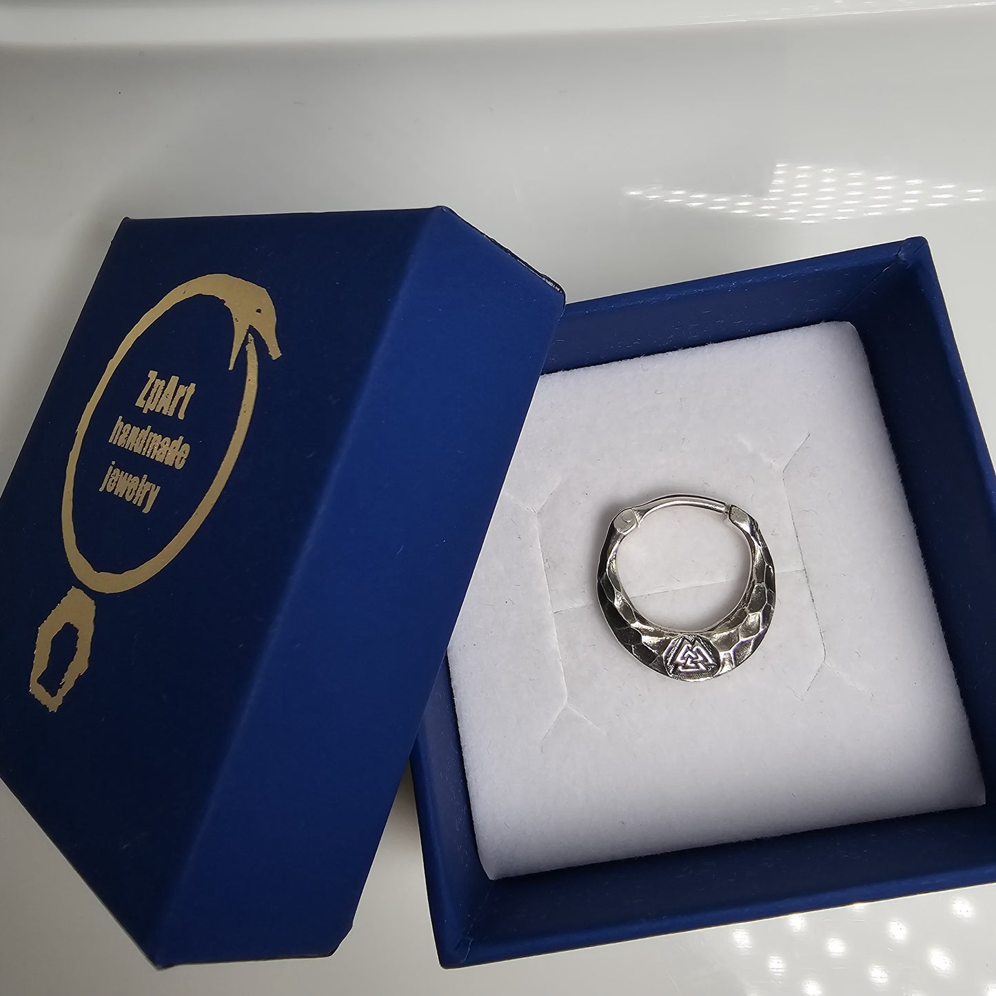 Valknut Septum Ring – Hammered Sterling Silver | Norse Earring | EK131s