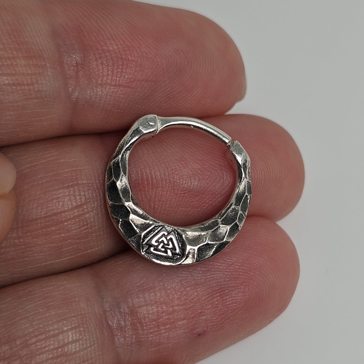 Valknut Septum Ring – Hammered Sterling Silver | Norse Earring | EK131s