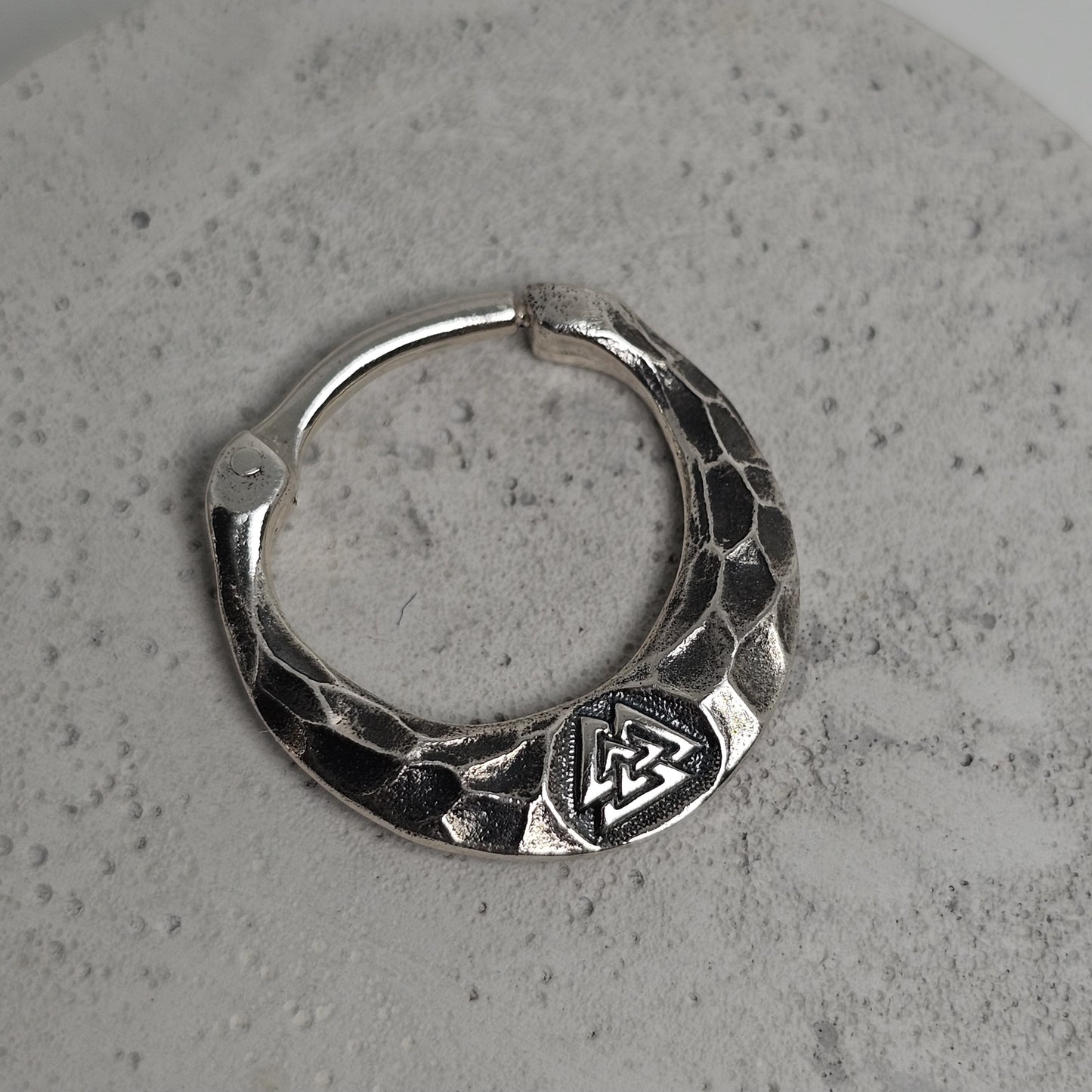 Valknut Septum Ring – Hammered Sterling Silver | Norse Earring | EK131s