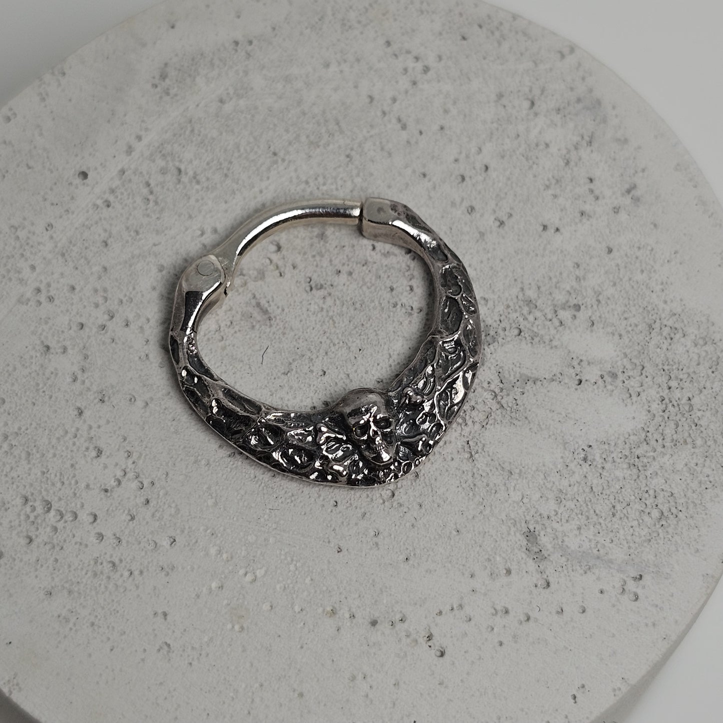 Skull Septum Ring – Hammered Sterling Silver | Gothic Earring | EK133s