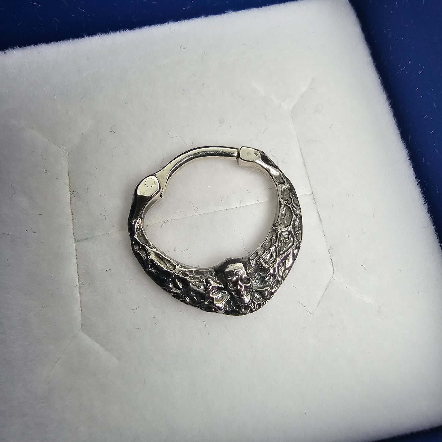Skull Septum Ring – Hammered Sterling Silver | Gothic Earring | EK133s