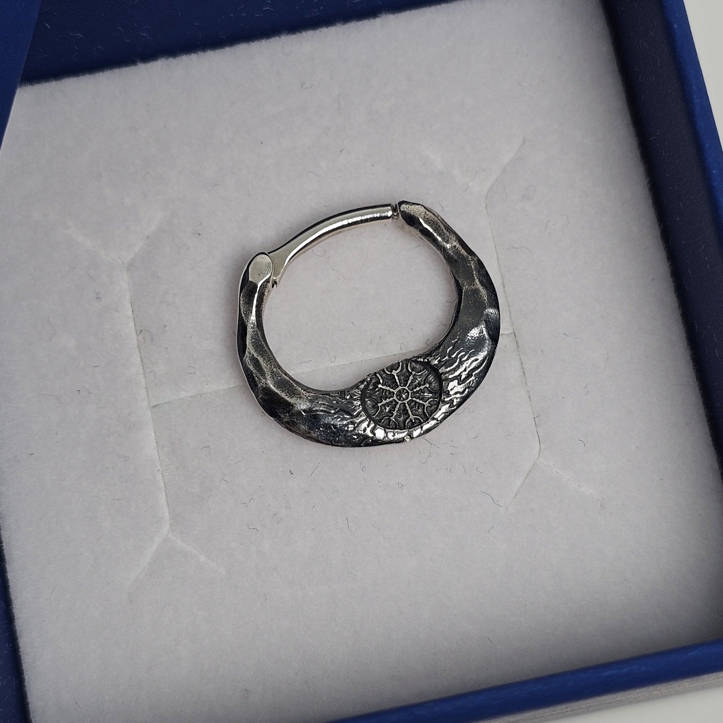 Helm of Awe Septum Ring – Hammered Sterling Silver | Norse Earring | EK132s