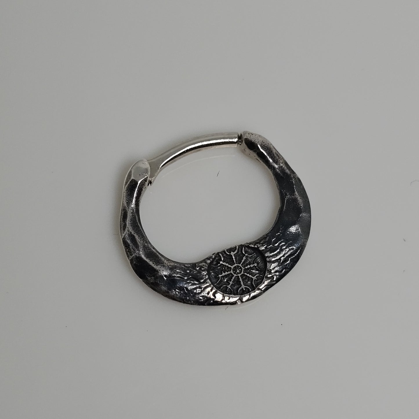 Helm of Awe Septum Ring – Hammered Sterling Silver | Norse Earring | EK132s