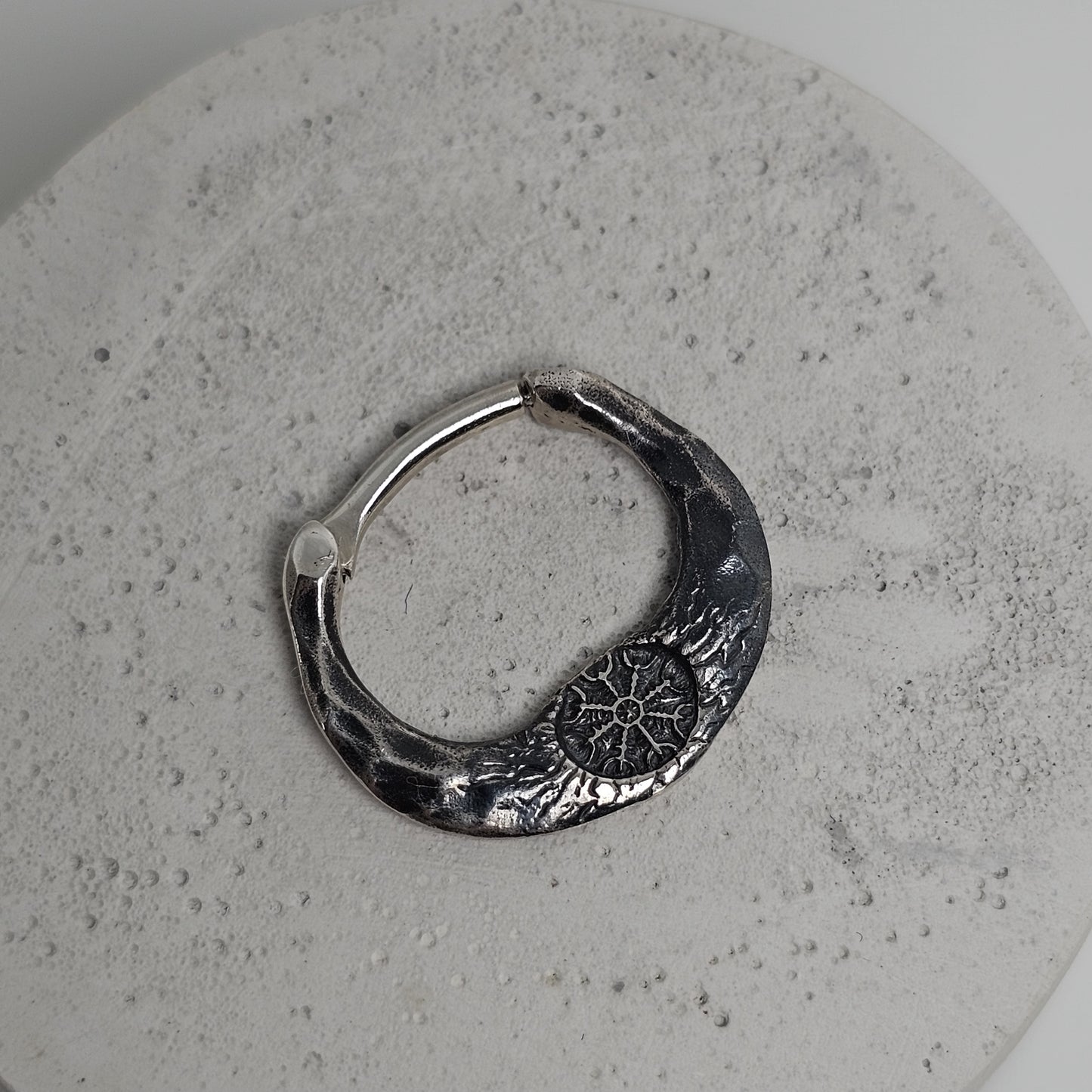 Helm of Awe Septum Ring – Hammered Sterling Silver | Norse Earring | EK132s