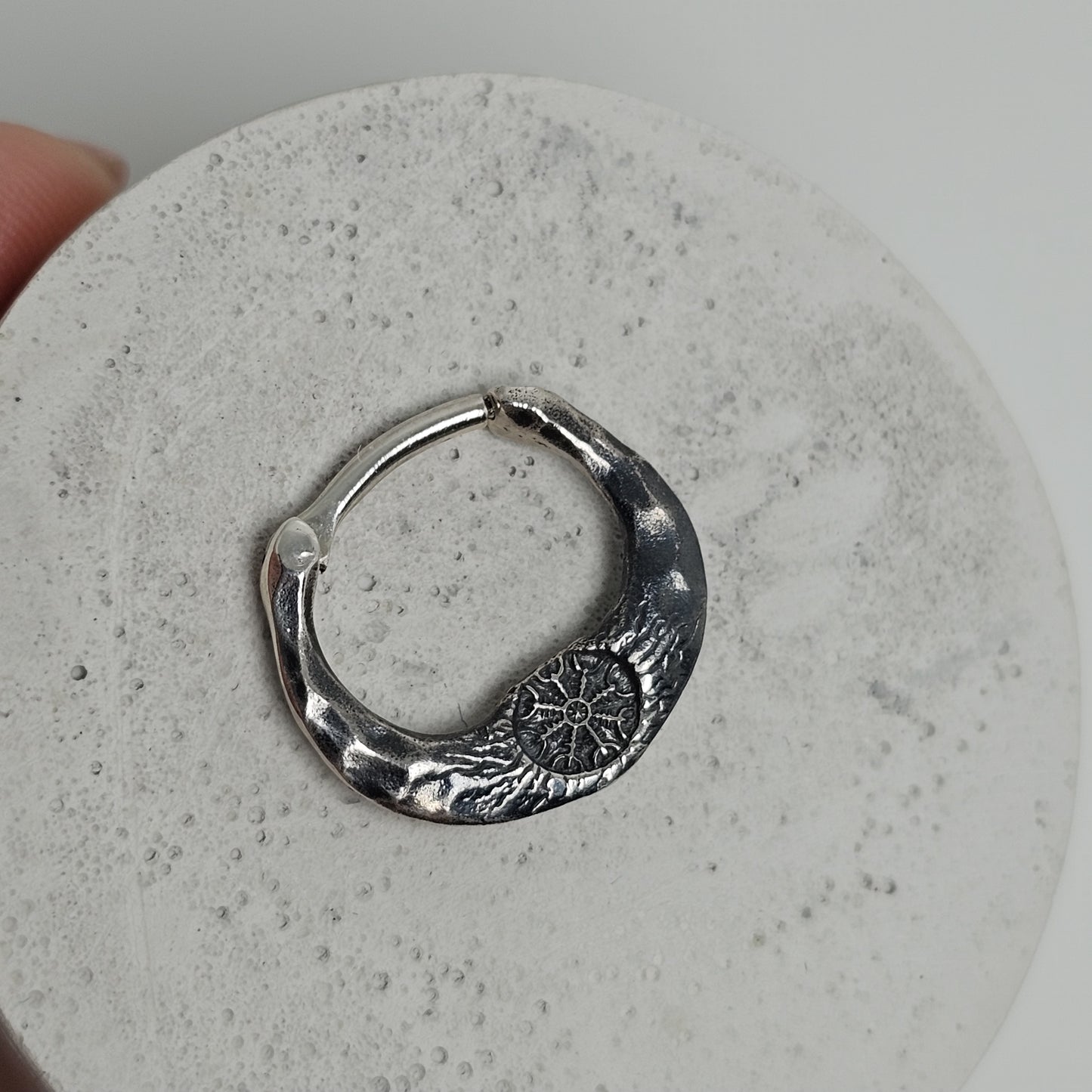 Helm of Awe Septum Ring – Hammered Sterling Silver | Norse Earring | EK132s