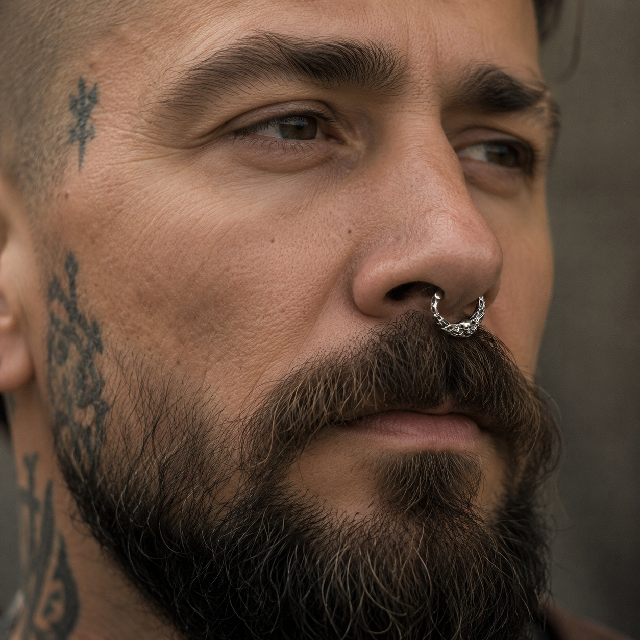 Skull Septum Ring – Hammered Sterling Silver | Gothic Earring | EK133s