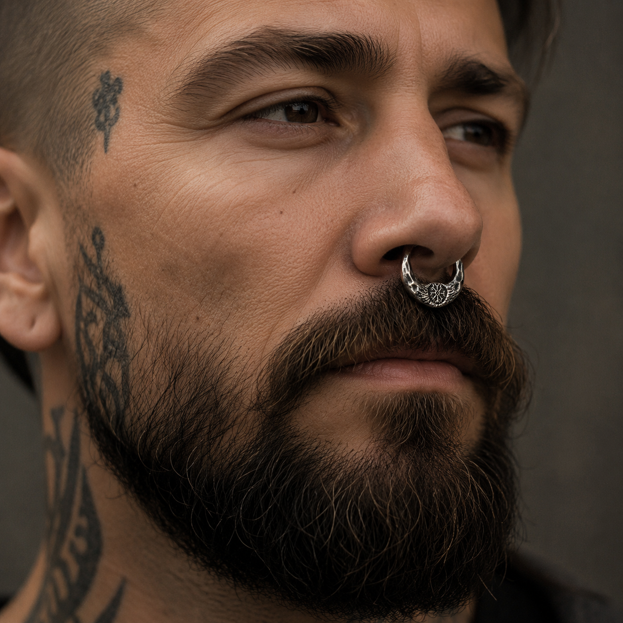 Helm of Awe Septum Ring – Hammered Sterling Silver | Norse Earring | EK132s