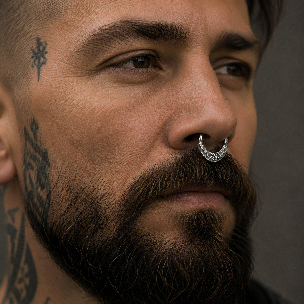 Valknut Septum Ring – Hammered Sterling Silver | Norse Earring | EK131s