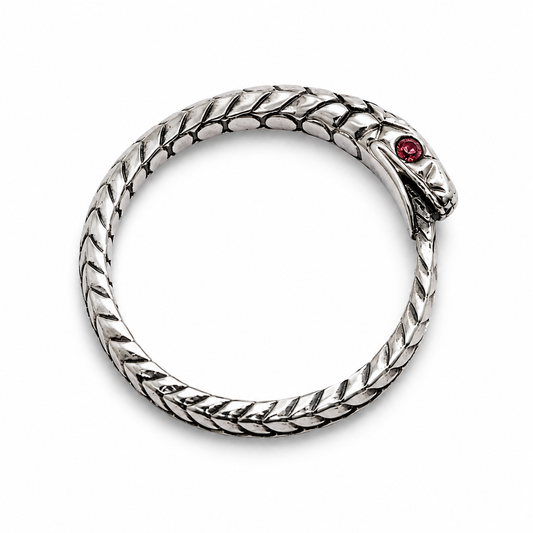 Ouroboros Ring – Sterling Silver with Ruby Eyes