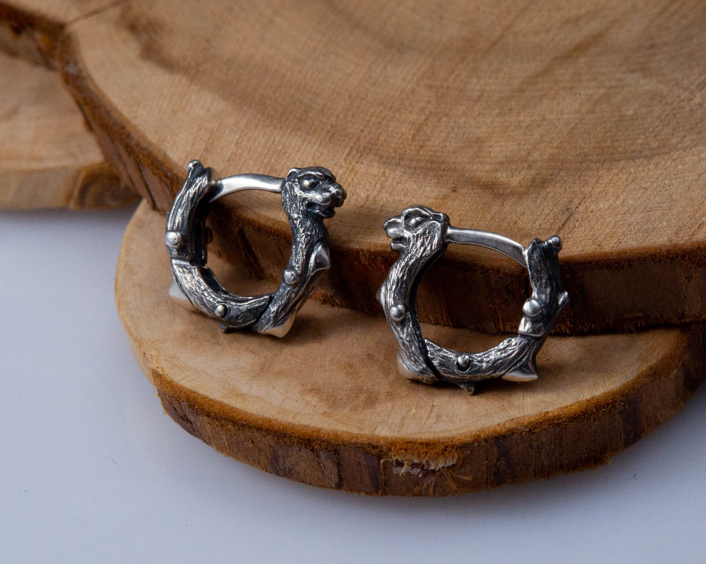Huggie hoop earrings Dragon sterling silver