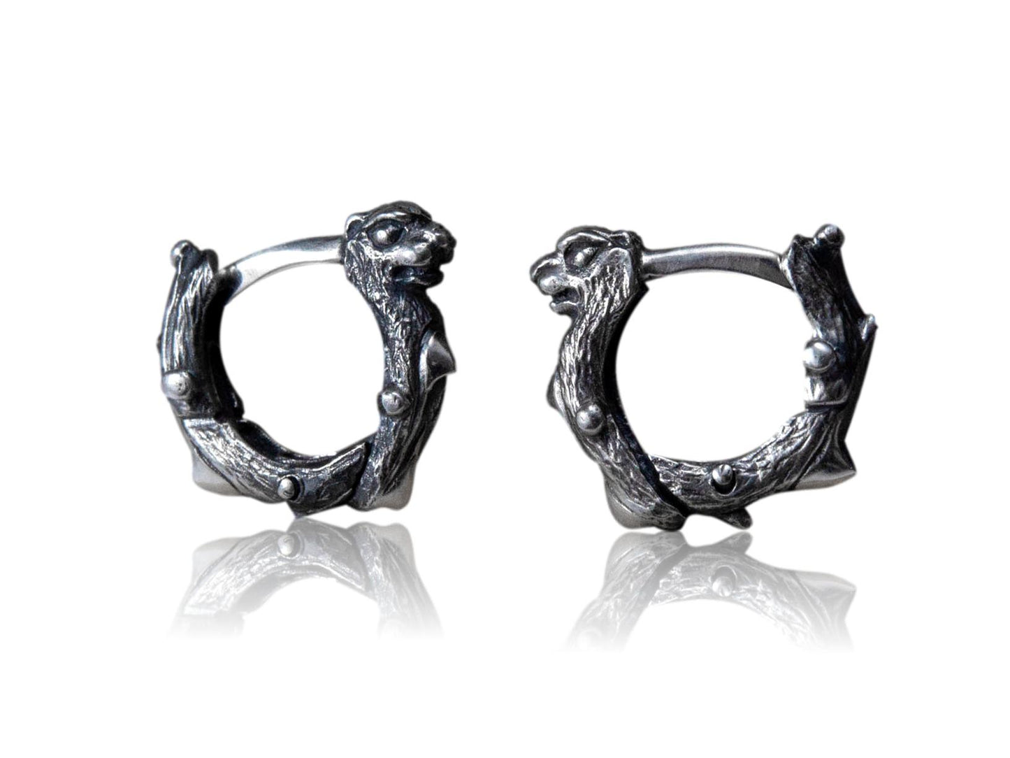 Huggie hoop earrings Dragon sterling silver