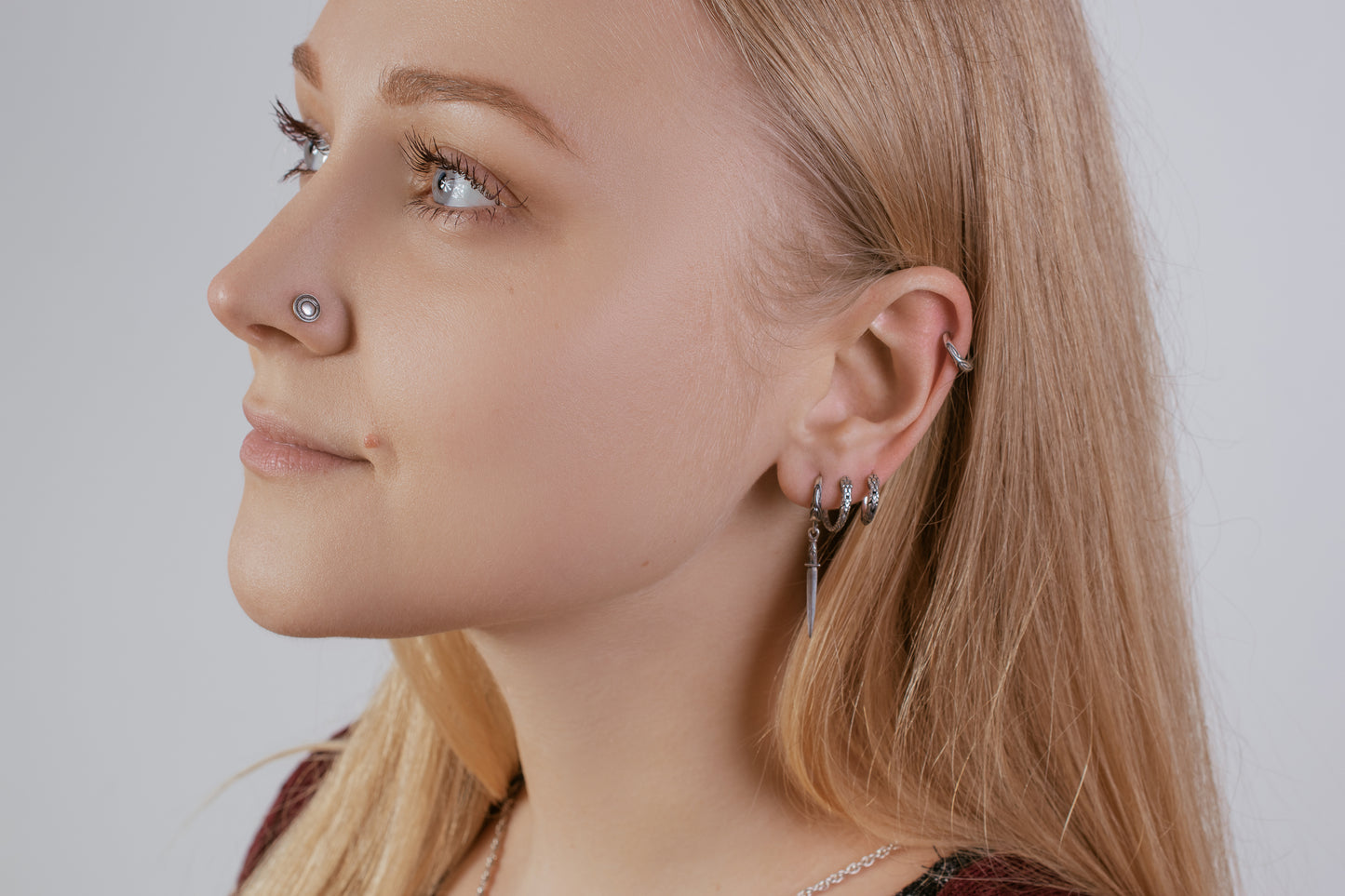 Small hoop earrings ouroboros black sterling silver